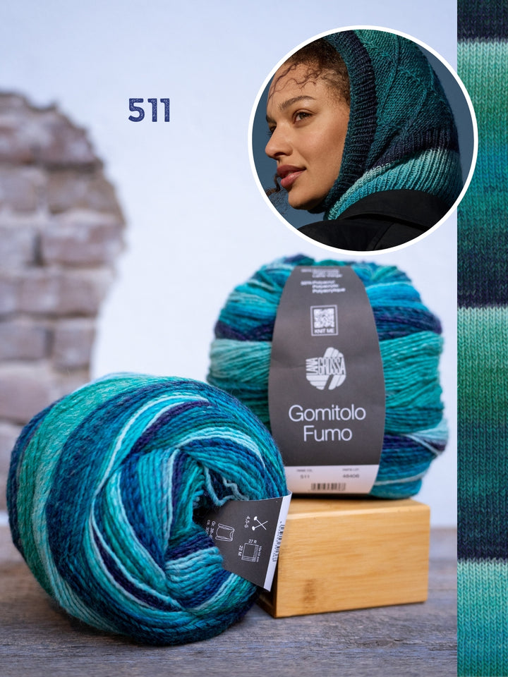 Breipakket Gomitolo Fumo balaclava met ruitpatroon