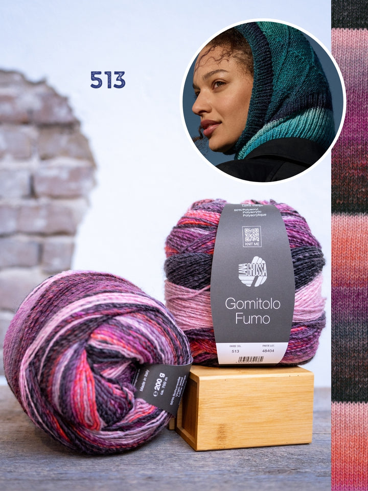 Breipakket Gomitolo Fumo balaclava met ruitpatroon