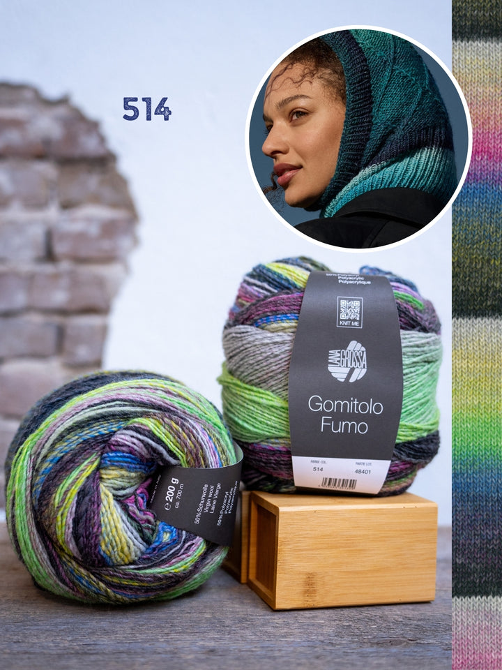 Breipakket Gomitolo Fumo balaclava met ruitpatroon