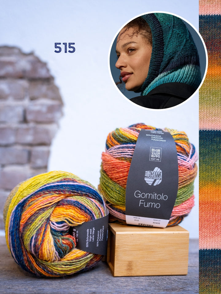 Breipakket Gomitolo Fumo balaclava met ruitpatroon