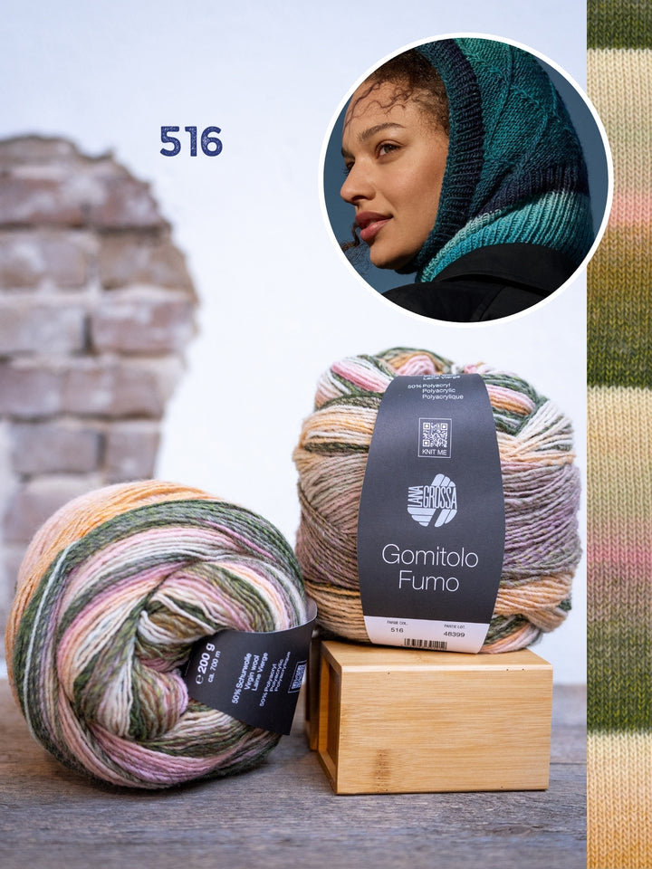 Breipakket Gomitolo Fumo balaclava met ruitpatroon