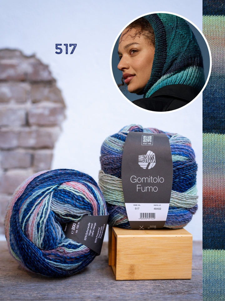 Breipakket Gomitolo Fumo balaclava met ruitpatroon