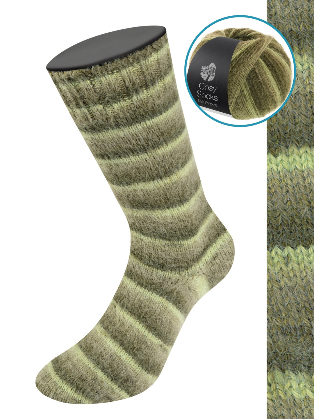 Cosy Socks Soft Stripes 107  Lichtgroen/Resedagroen/Grijsgroen/Mosgroen