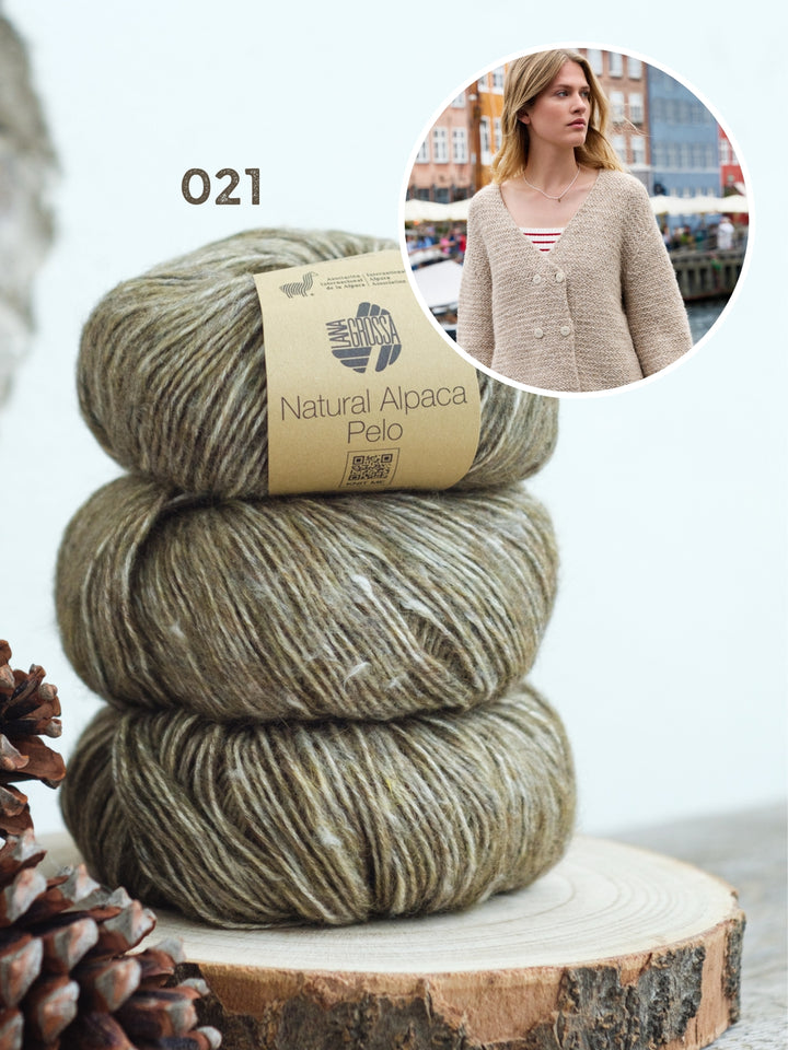 Breipakket Natural Alpaca Pelo vest met visgraattextuur