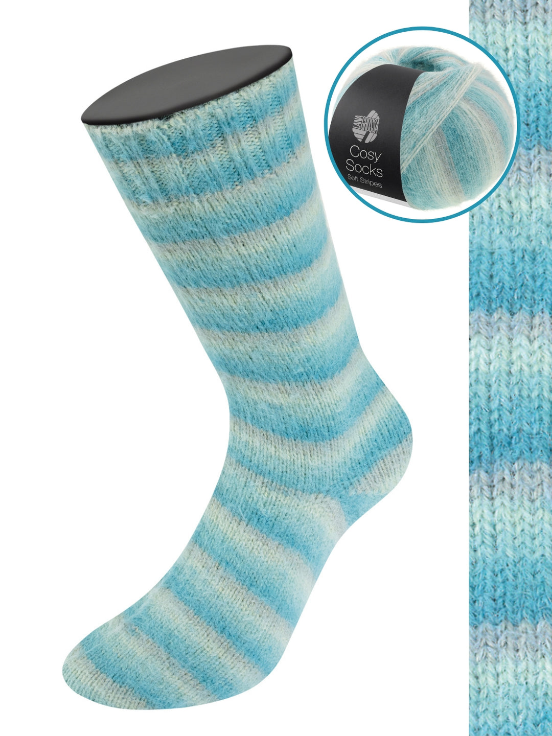 Cosy Socks Soft Stripes 110 Lichtgrijs/Mintgroen/Mintturkoois/Turkoois/Lichtpetrol
