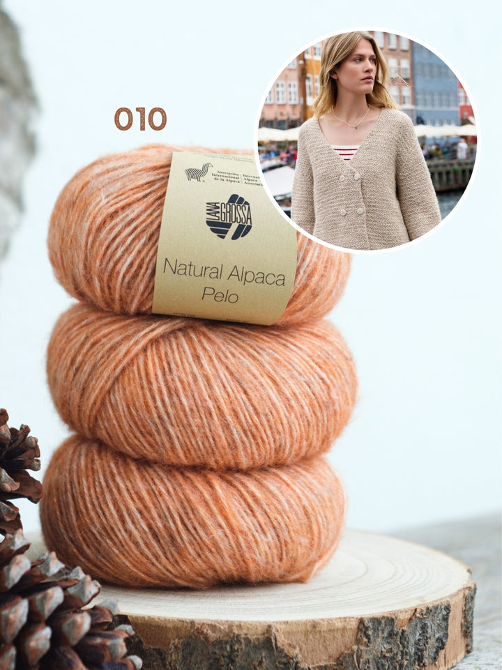 Breipakket Natural Alpaca Pelo vest met visgraattextuur