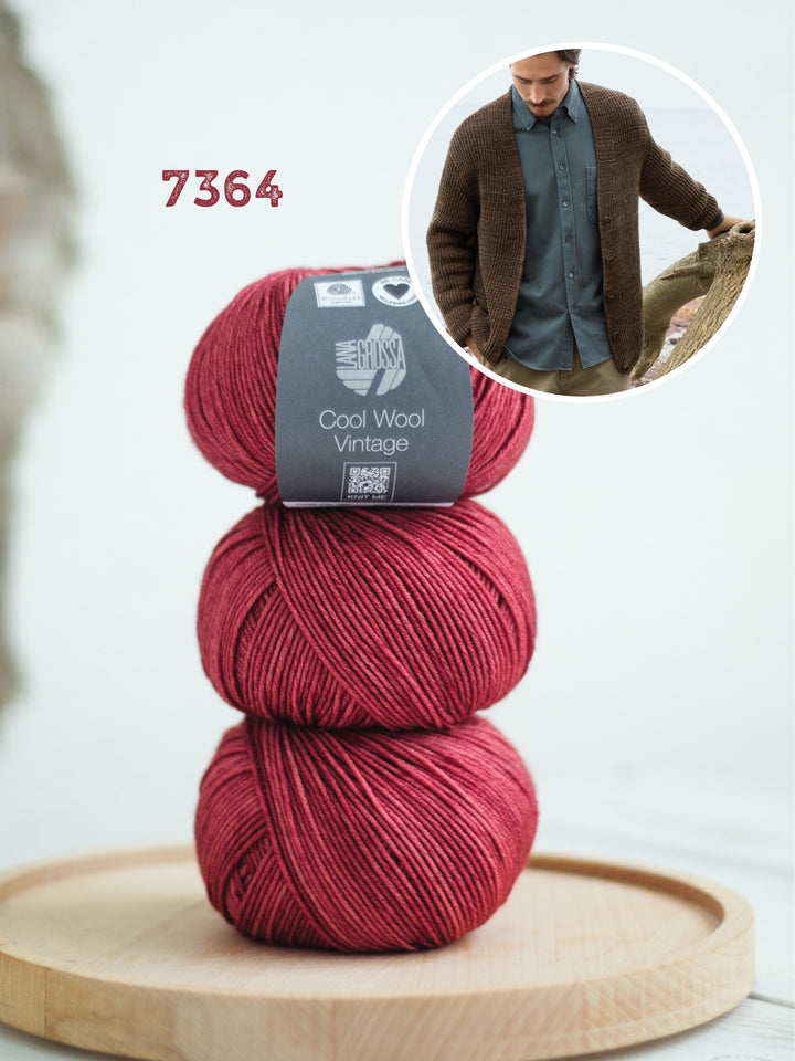 Breipakket Cool Wool Vintage v-hals vest in halve patentsteek voor hem
