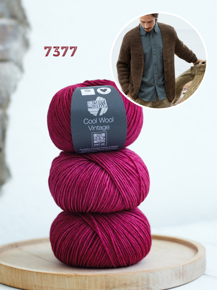 Breipakket Cool Wool Vintage v-hals vest in halve patentsteek voor hem