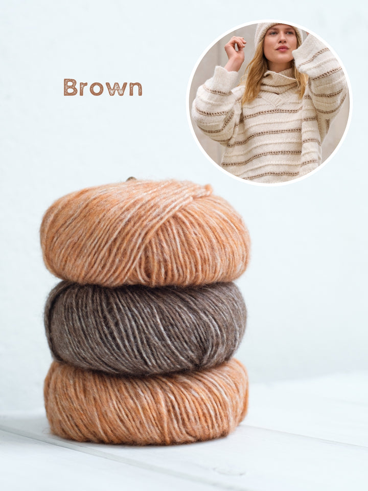 Breipakket Natural Alpaca Pelo v-hals trui met strepen