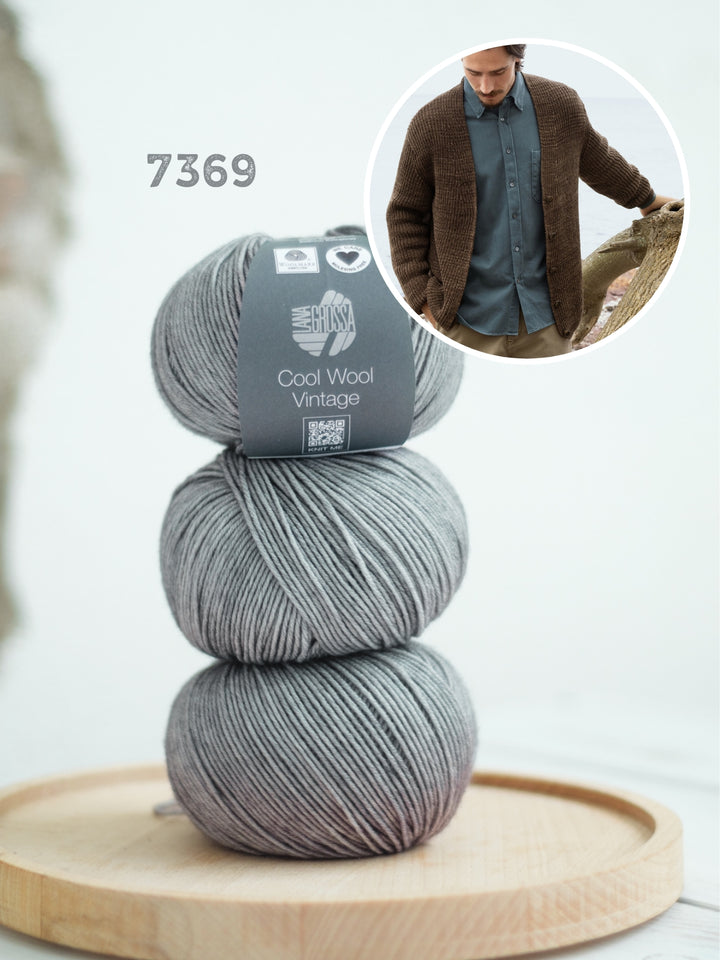 Breipakket Cool Wool Vintage v-hals vest in halve patentsteek voor hem