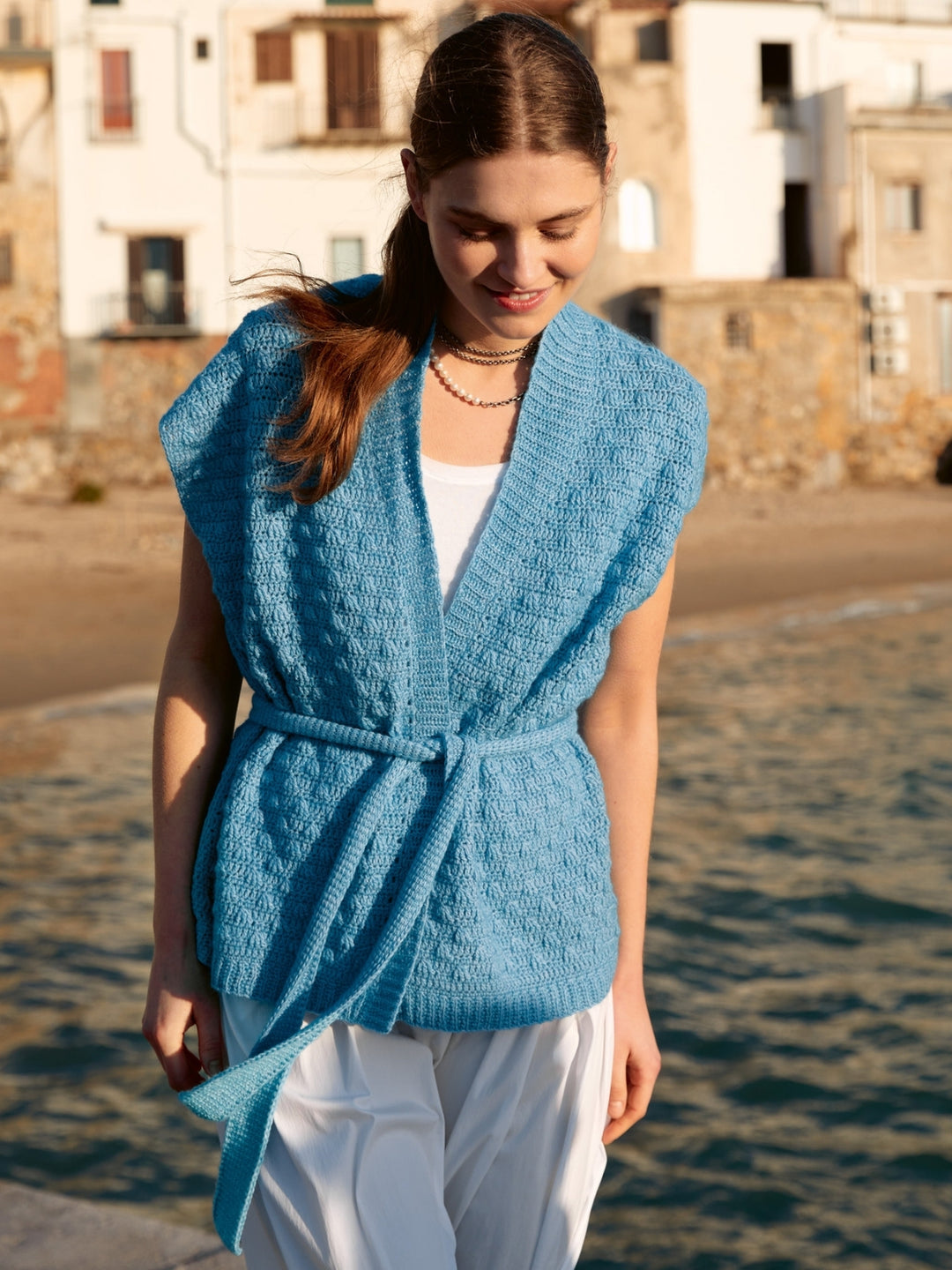 Haakpakket Ecopuno gilet in textuur