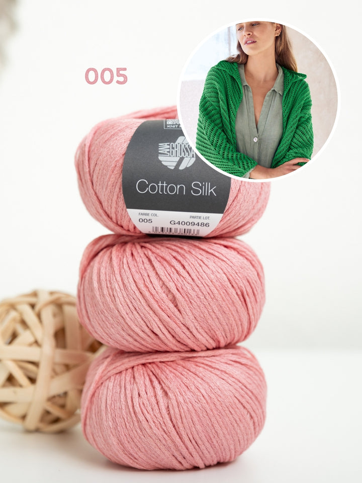 Breipakket Cotton Silk vest met visgraatpatroon