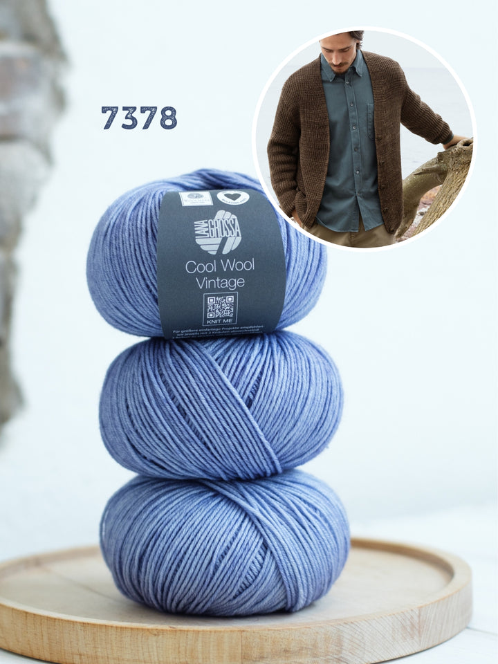 Breipakket Cool Wool Vintage v-hals vest in halve patentsteek voor hem