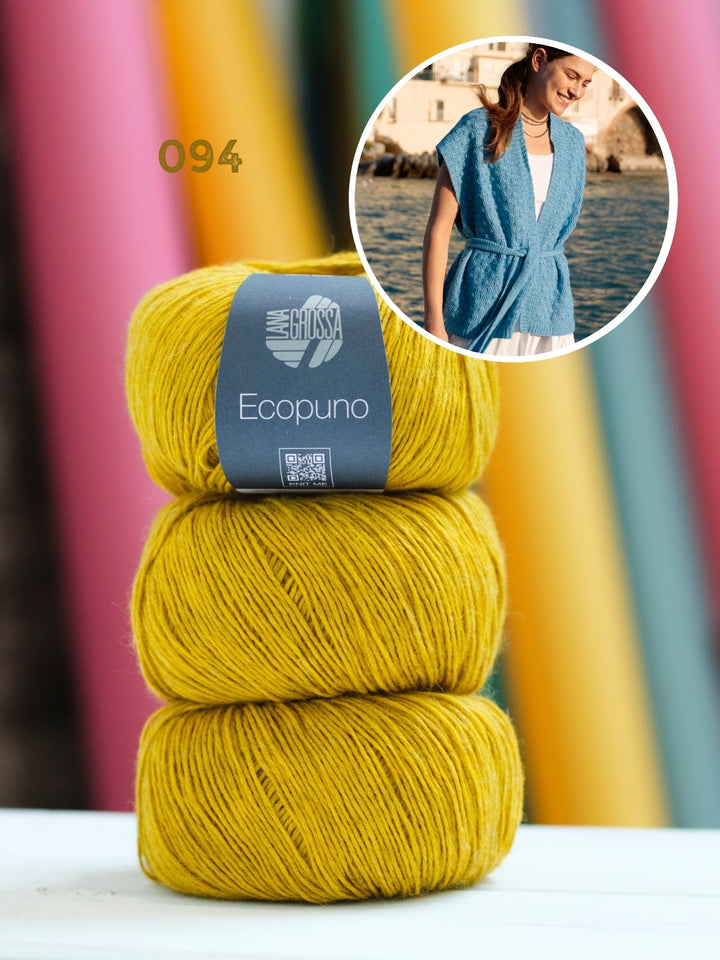 Haakpakket Ecopuno gilet in textuur