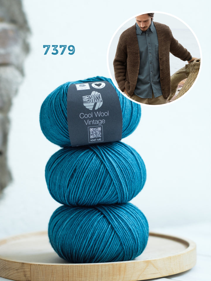 Breipakket Cool Wool Vintage v-hals vest in halve patentsteek voor hem