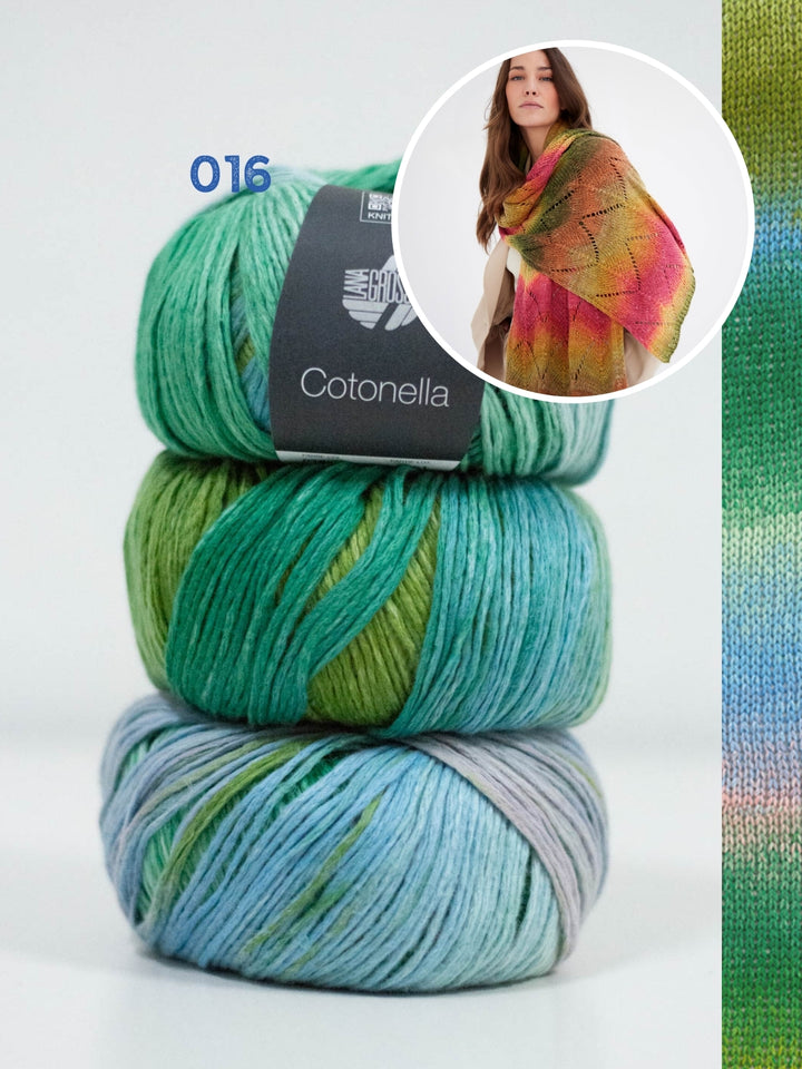 Breipakket Cotonella stola in golfpatroon