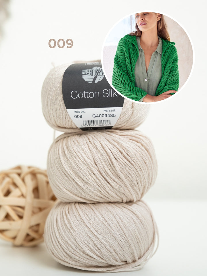 Breipakket Cotton Silk vest met visgraatpatroon