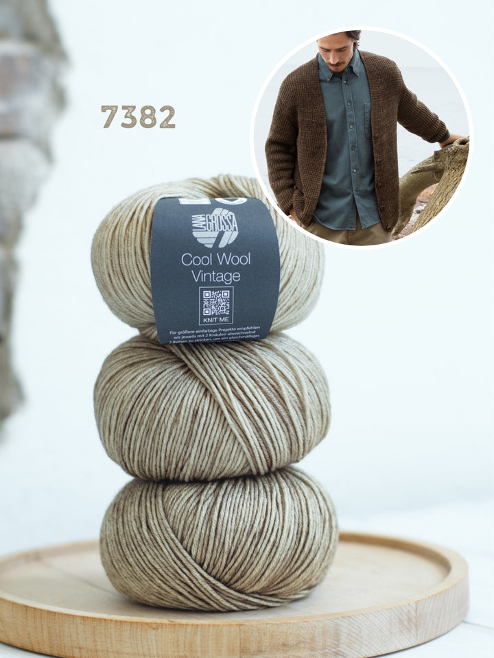 Breipakket Cool Wool Vintage v-hals vest in halve patentsteek voor hem