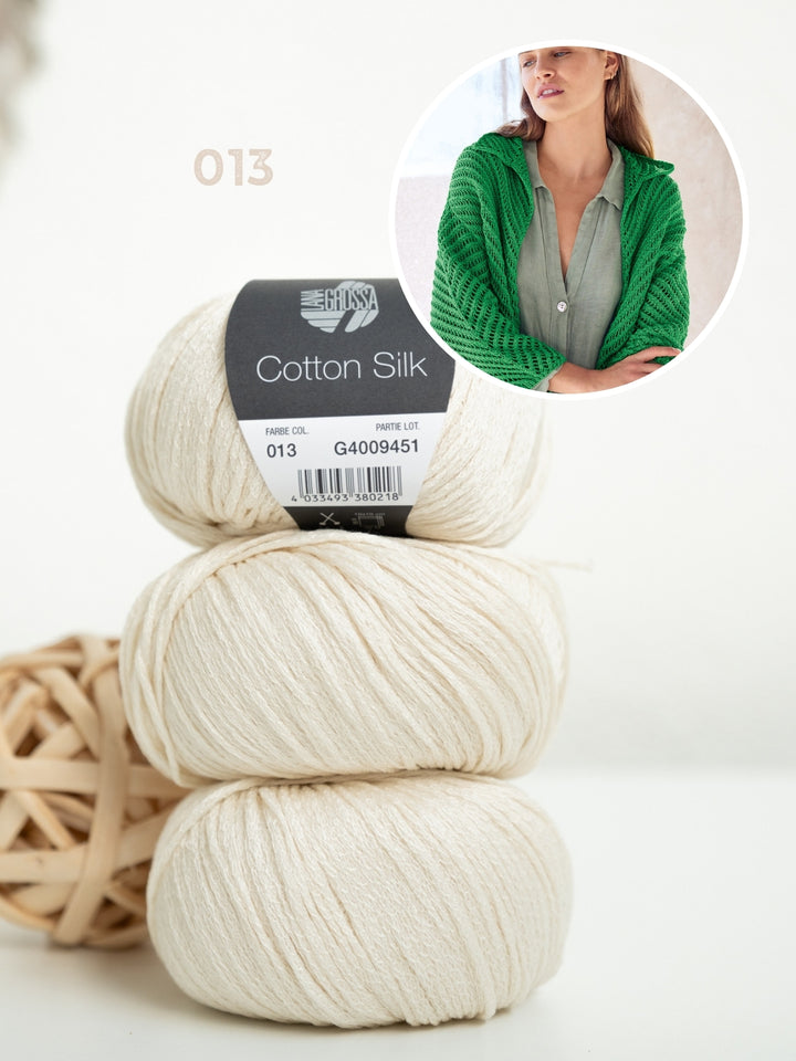 Breipakket Cotton Silk vest met visgraatpatroon
