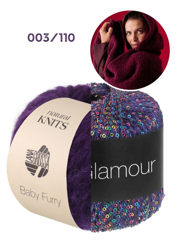 Breipakket Baby Furry &amp; Glamour sjaal met capuchon