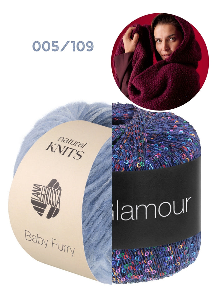 Breipakket Baby Furry &amp; Glamour sjaal met capuchon