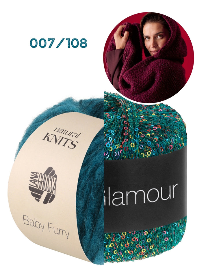 Breipakket Baby Furry &amp; Glamour sjaal met capuchon