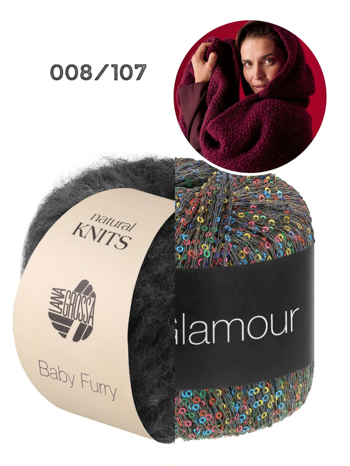 Breipakket Baby Furry &amp; Glamour sjaal met capuchon