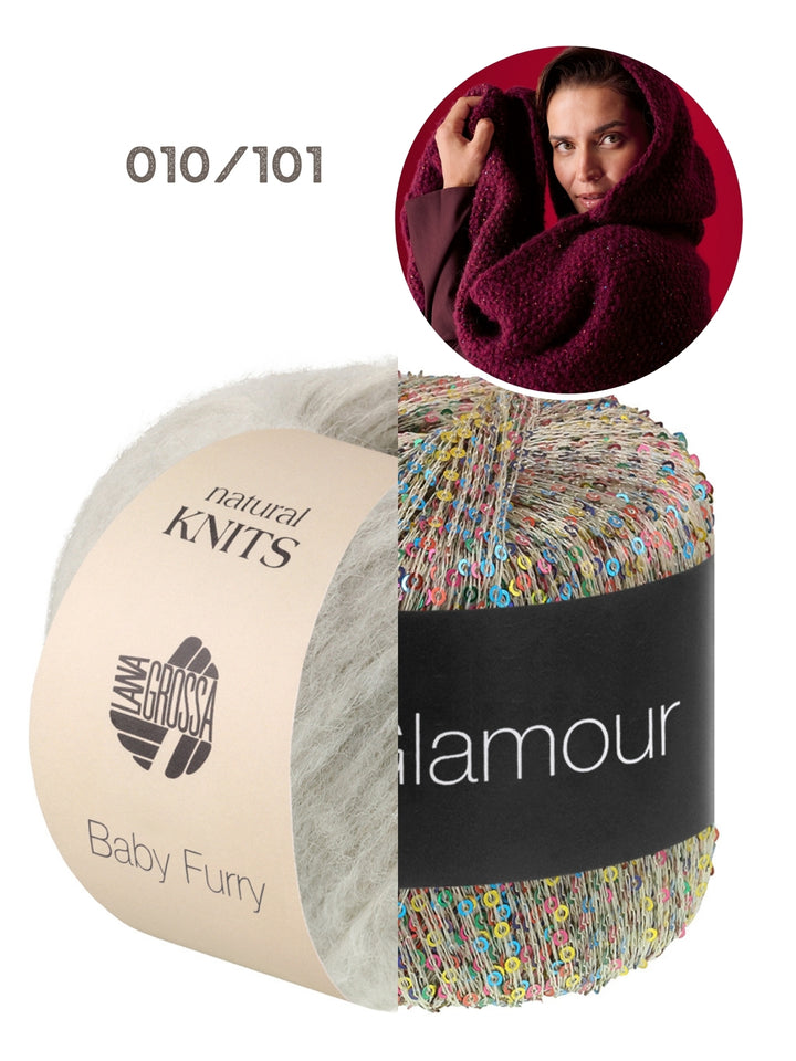 Breipakket Baby Furry &amp; Glamour sjaal met capuchon