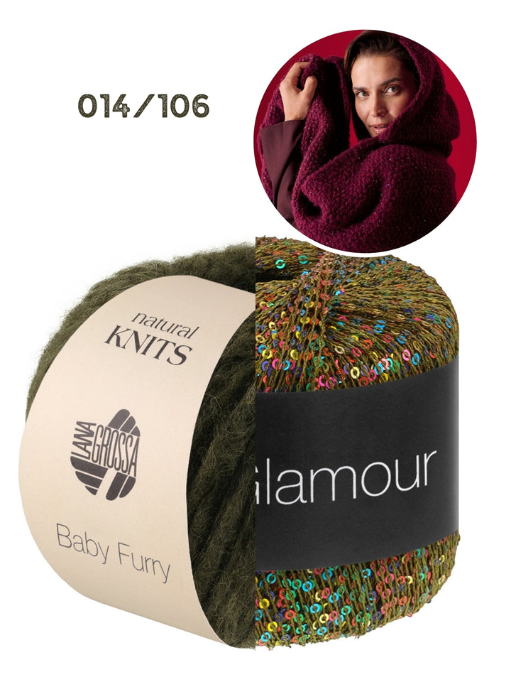 Breipakket Baby Furry &amp; Glamour sjaal met capuchon
