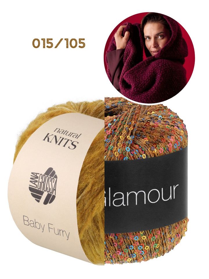 Breipakket Baby Furry &amp; Glamour sjaal met capuchon
