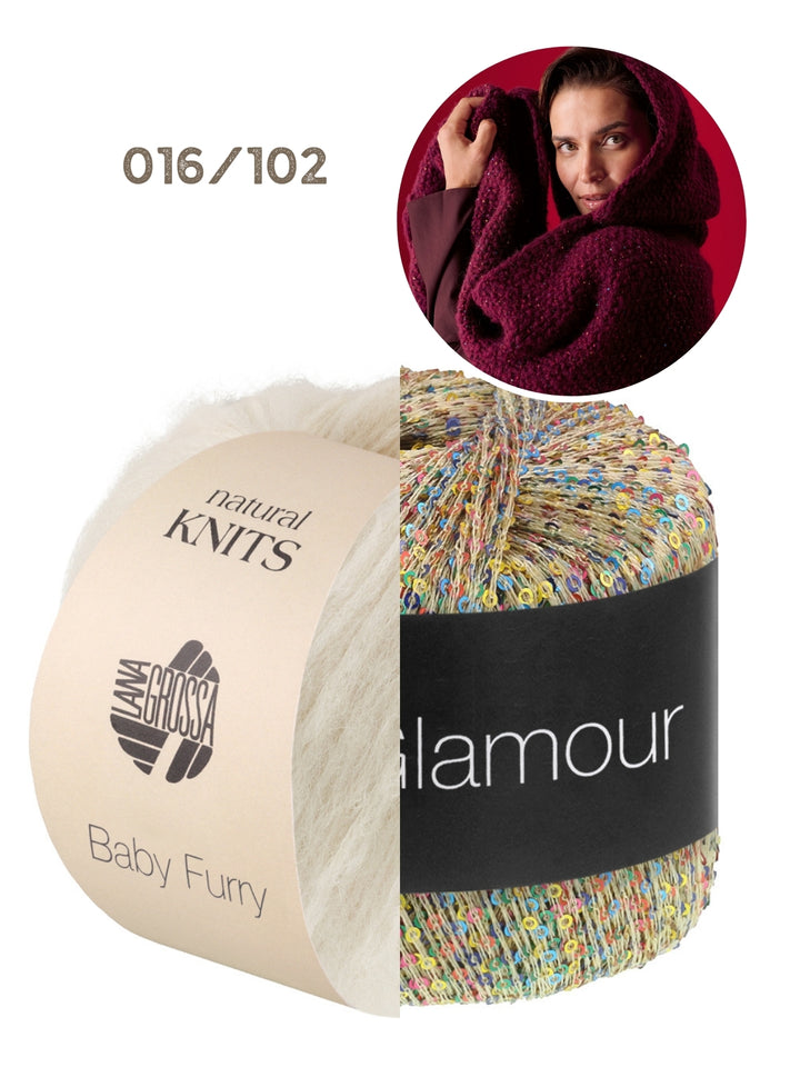 Breipakket Baby Furry &amp; Glamour sjaal met capuchon