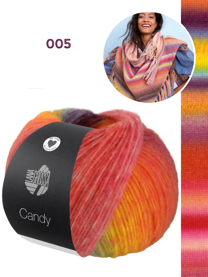 Breipakket Candy driehoekstola met franjes
