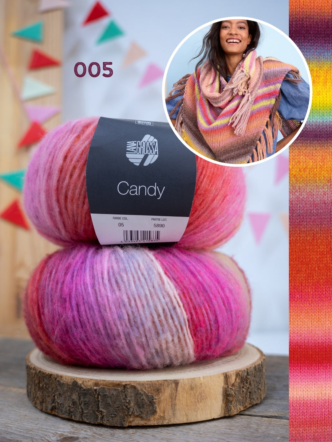 Breipakket Candy driehoekstola met franjes