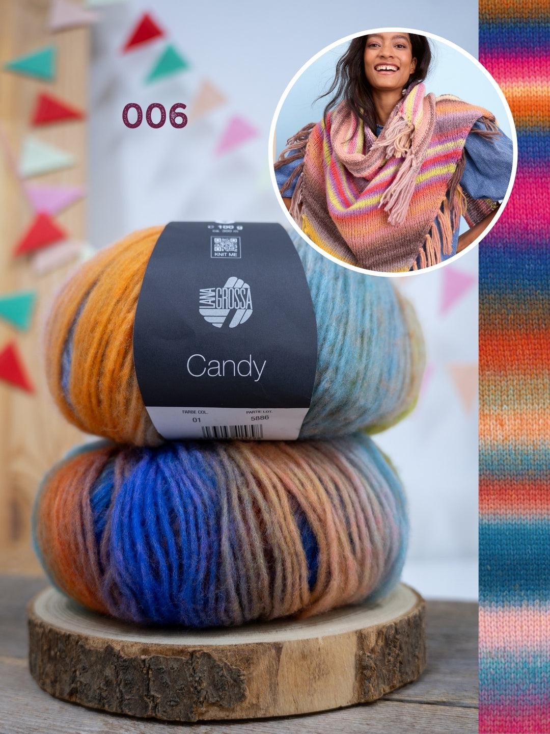 Breipakket Candy driehoekstola met franjes