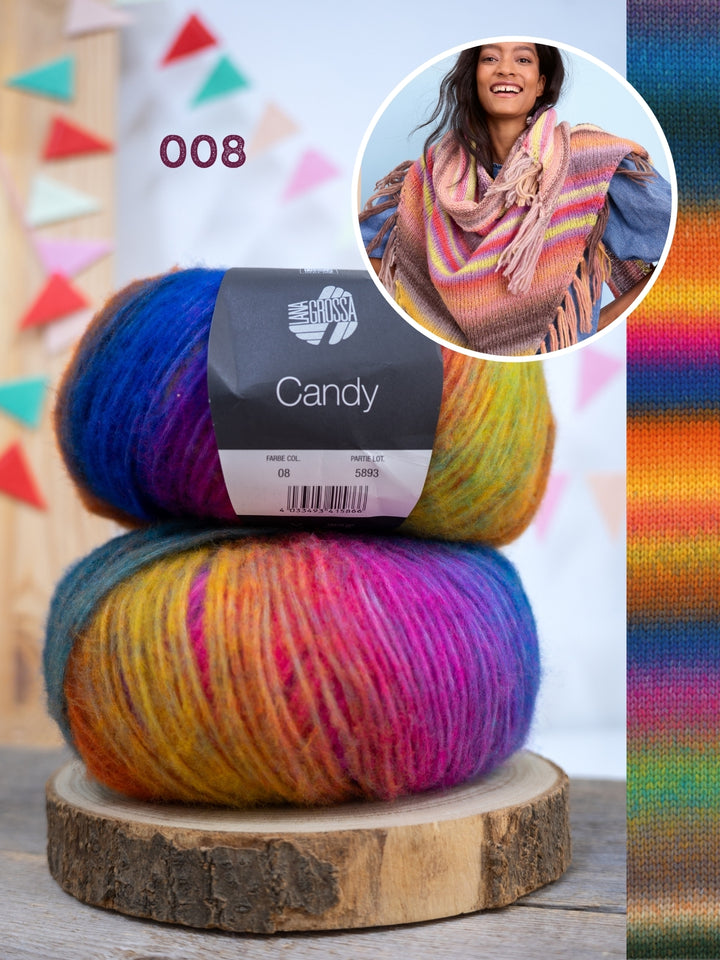 Breipakket Candy driehoekstola met franjes