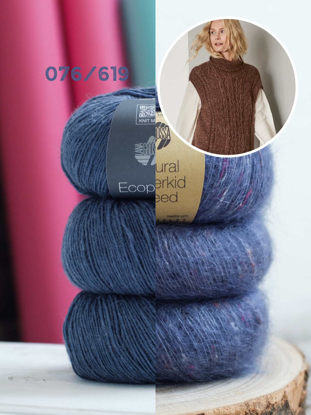 Breipakket Ecopuno Natural Superkid Tweed spencer met kabels