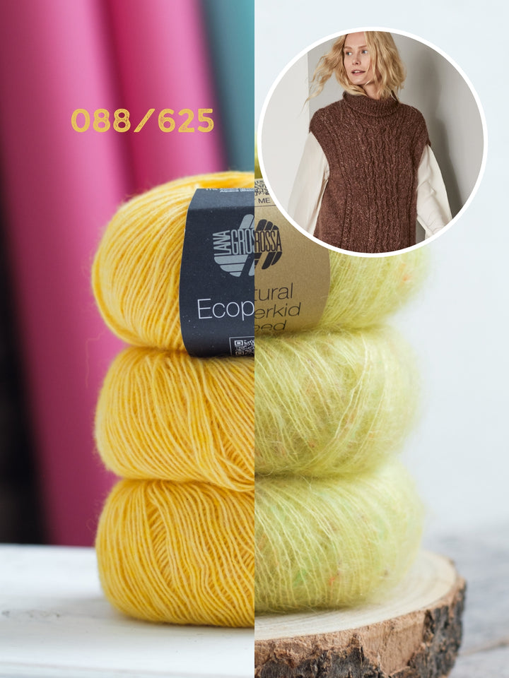 Breipakket Ecopuno Natural Superkid Tweed spencer met kabels