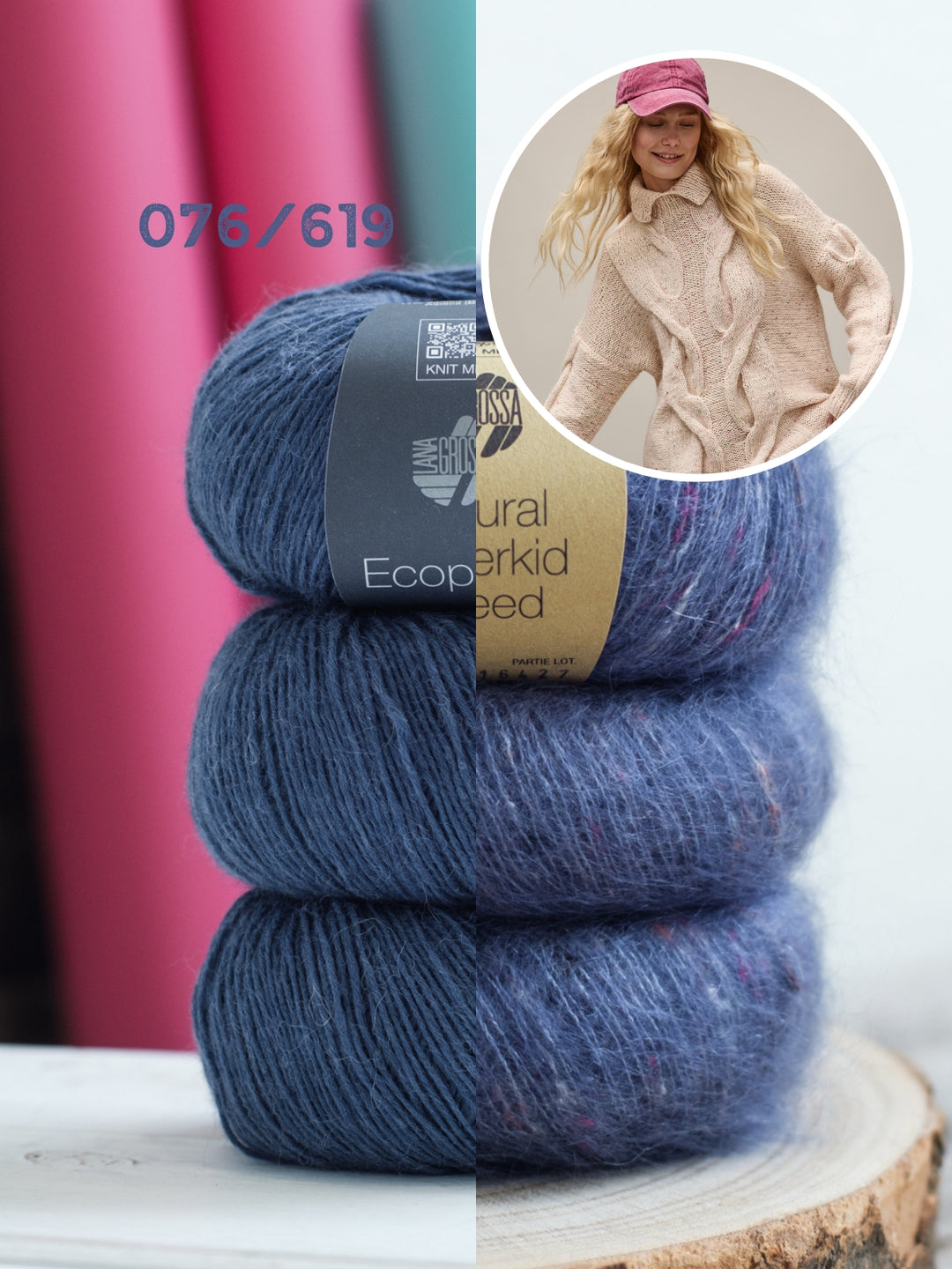 Breipakket Ecopuno Natural Superkid Tweed trui met kabels