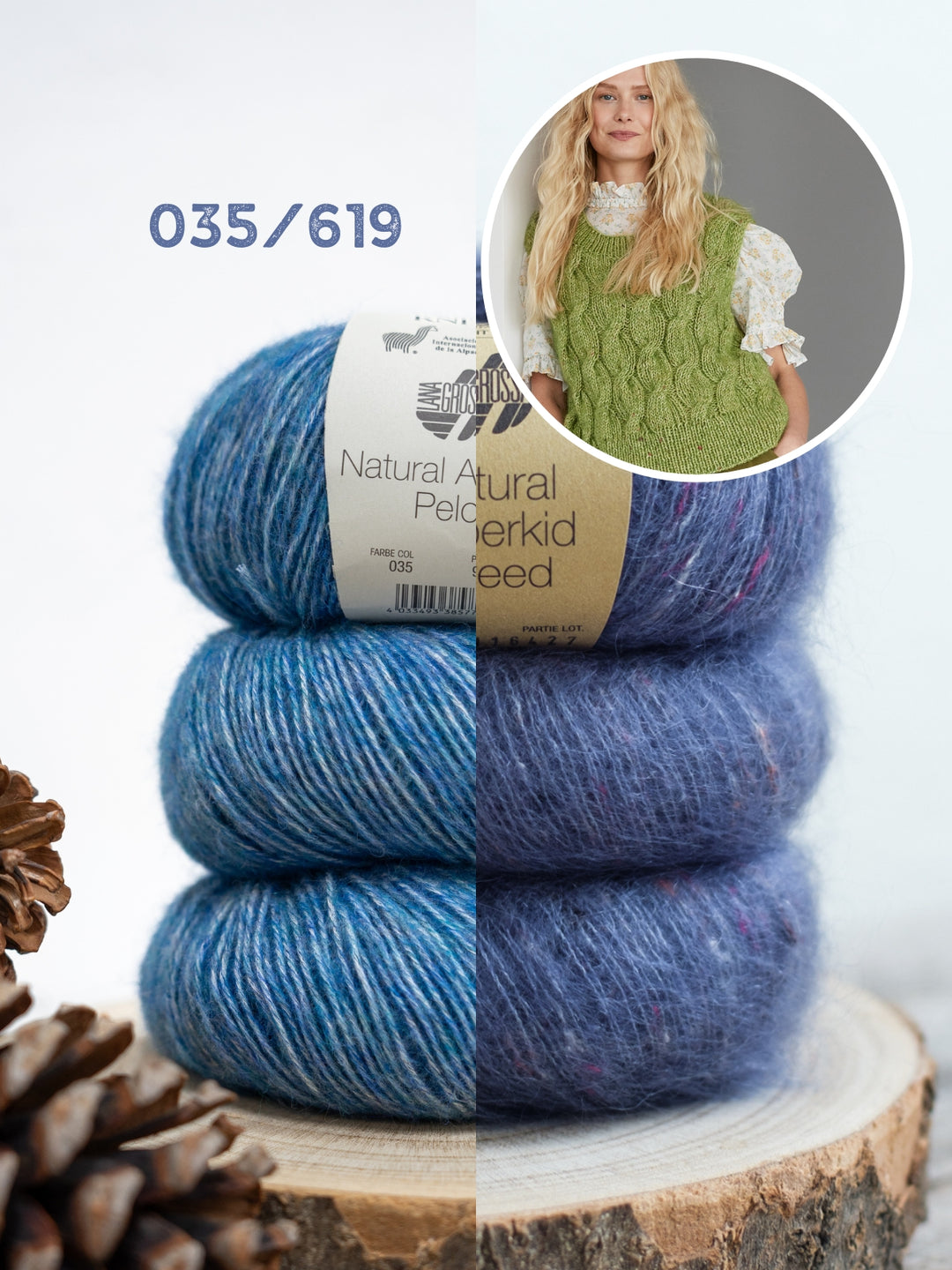 Breipakket Natural Alpaca Pelo Superkid Tweed spencer met kabels