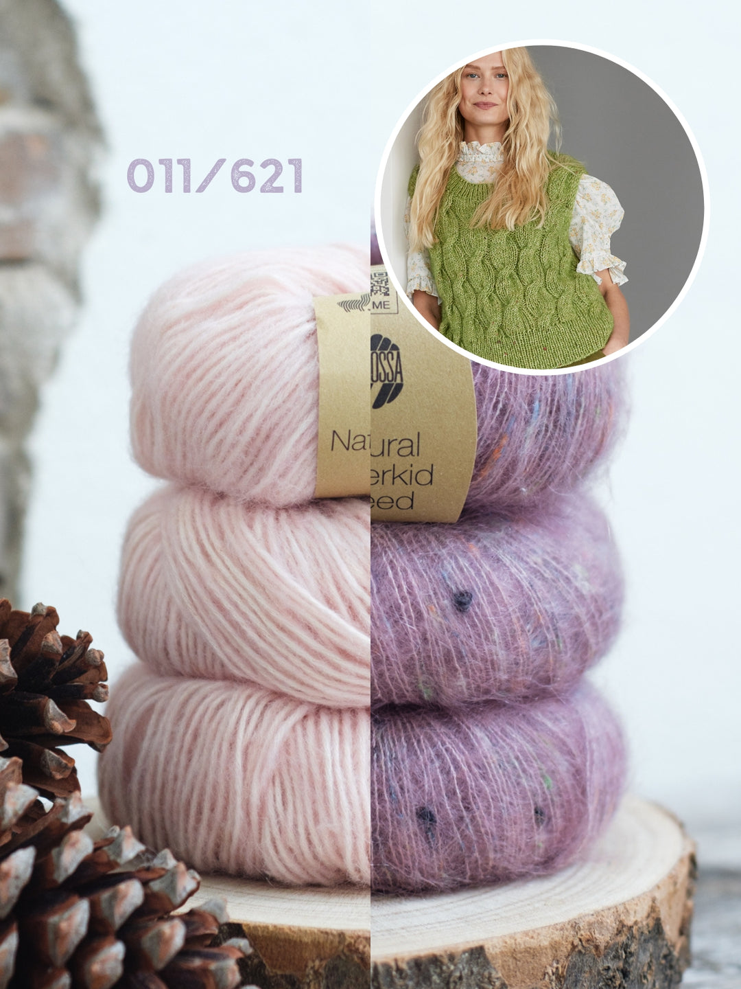 Breipakket Natural Alpaca Pelo Superkid Tweed spencer met kabels