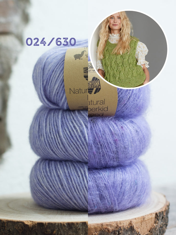 Breipakket Natural Alpaca Pelo Superkid Tweed spencer met kabels