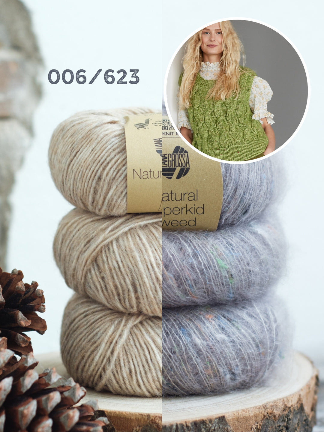 Breipakket Natural Alpaca Pelo Superkid Tweed spencer met kabels