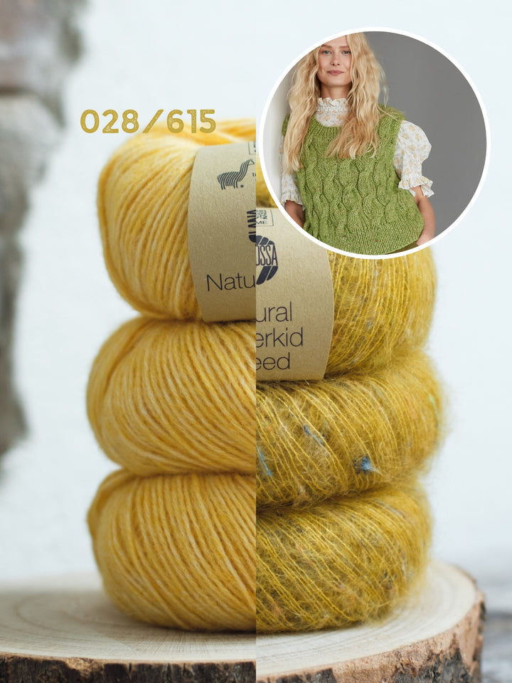 Breipakket Natural Alpaca Pelo Superkid Tweed spencer met kabels