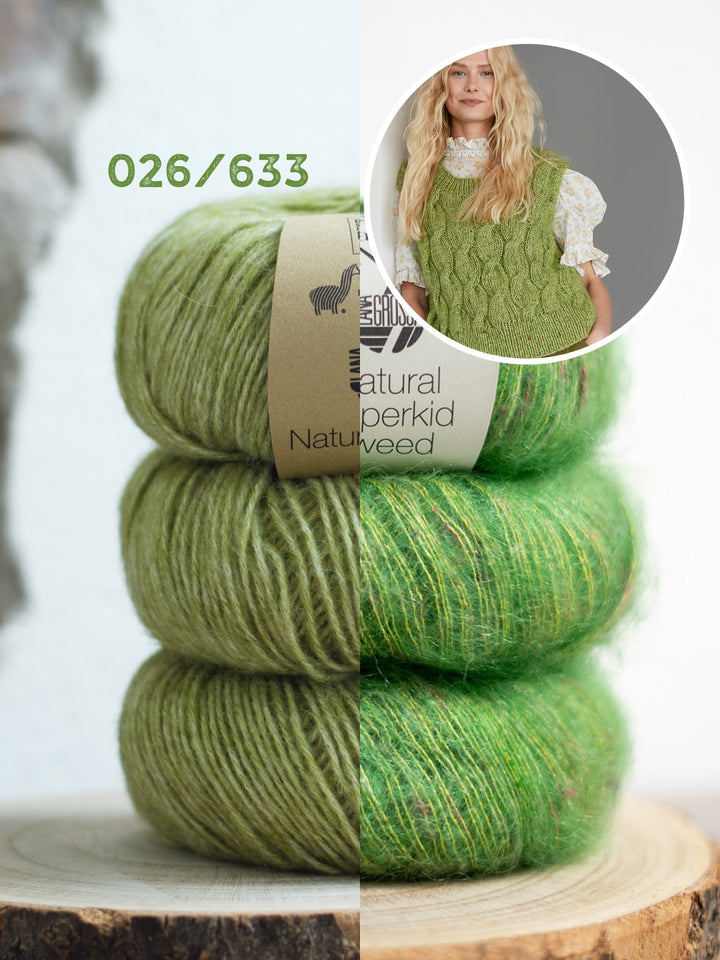 Breipakket Natural Alpaca Pelo Superkid Tweed spencer met kabels