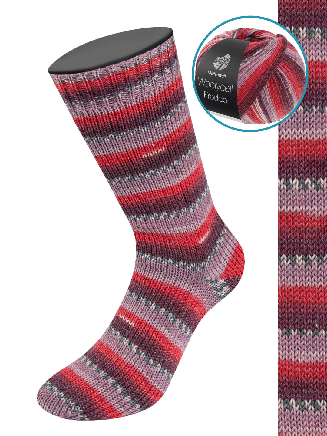 Woolycell Freddo 6042 Zwartrood/Bordeauxrood/Donkerrood/Mauve/Antiekpaars/Donker-/Zilvergrijs