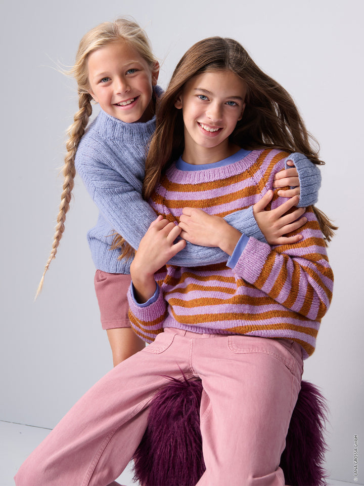 Breipakket Cool Merino topdown raglan met strepen - kids