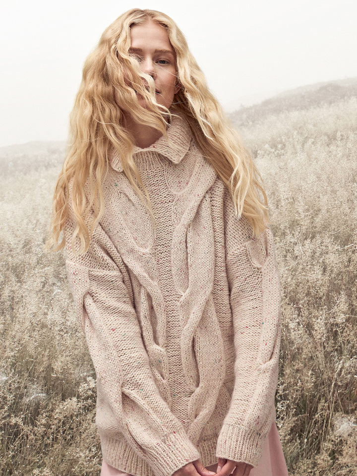 Breipakket Ecopuno Natural Superkid Tweed trui met kabels