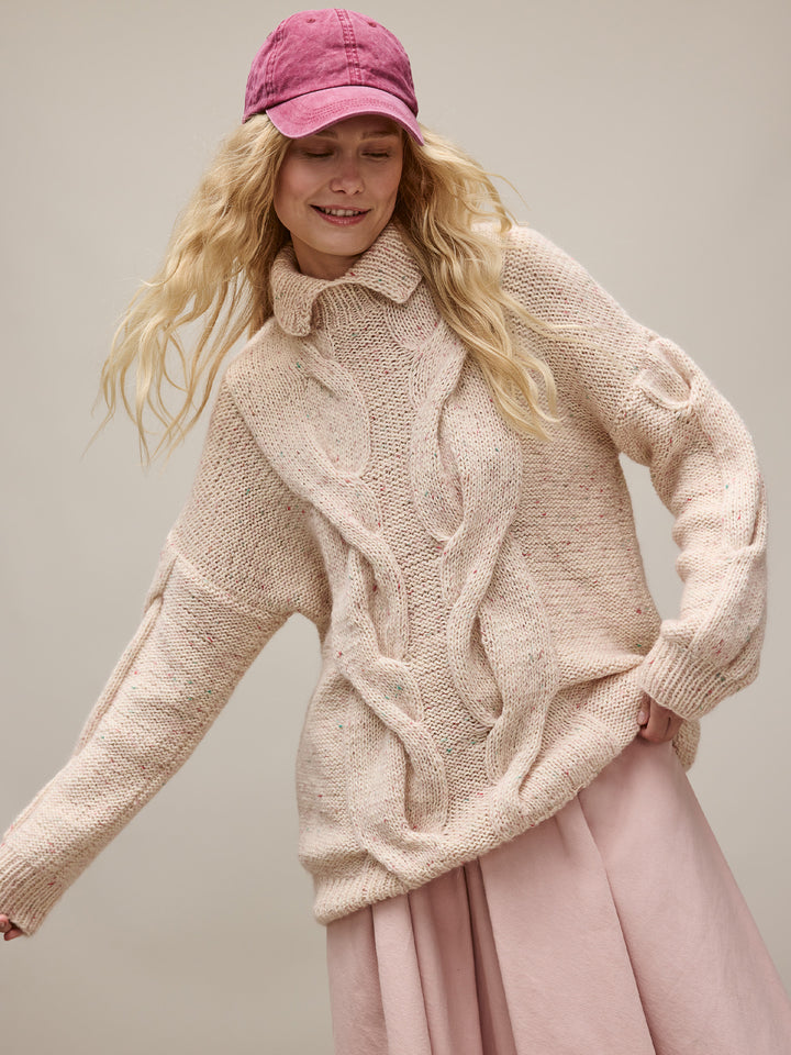 Breipakket Ecopuno Natural Superkid Tweed trui met kabels