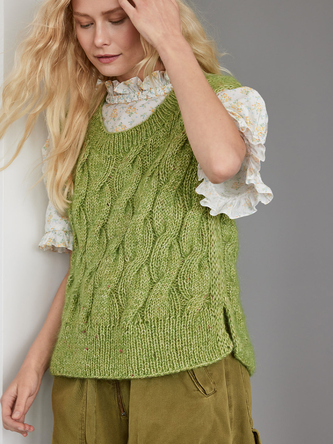 Breipakket Natural Alpaca Pelo Superkid Tweed spencer met kabels