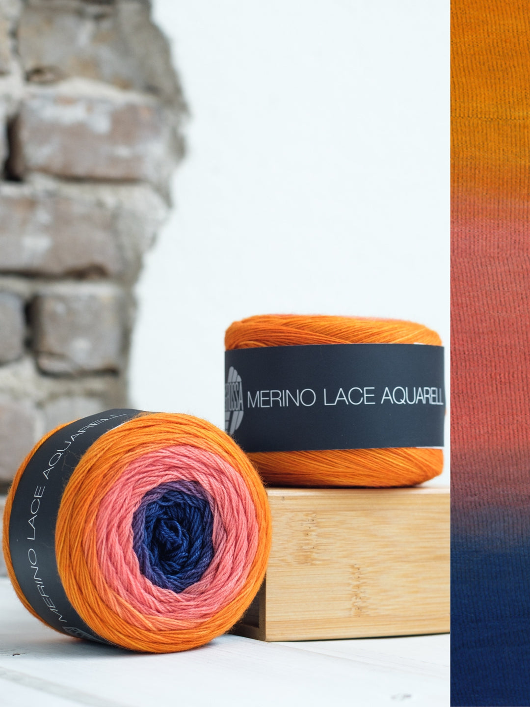 Merino Lace Aquarell 007 Oranje / Anjerroze / Donkerblauw